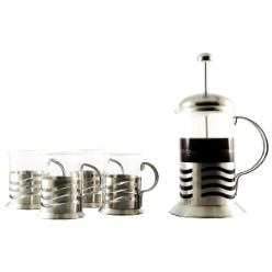 Material: Stainless Steel & Glass - 800ml Plunger with 4 x 200ml Cups